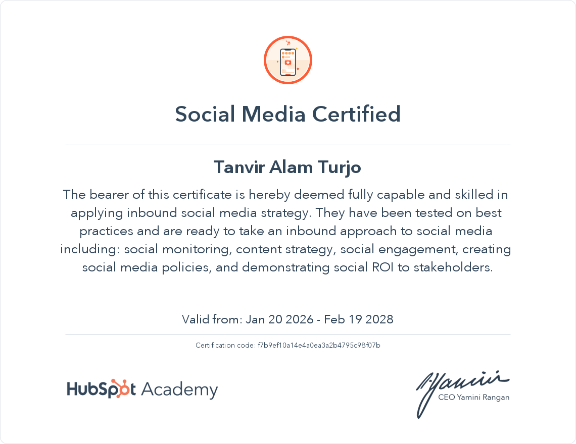 Social Media Certified certificate preview